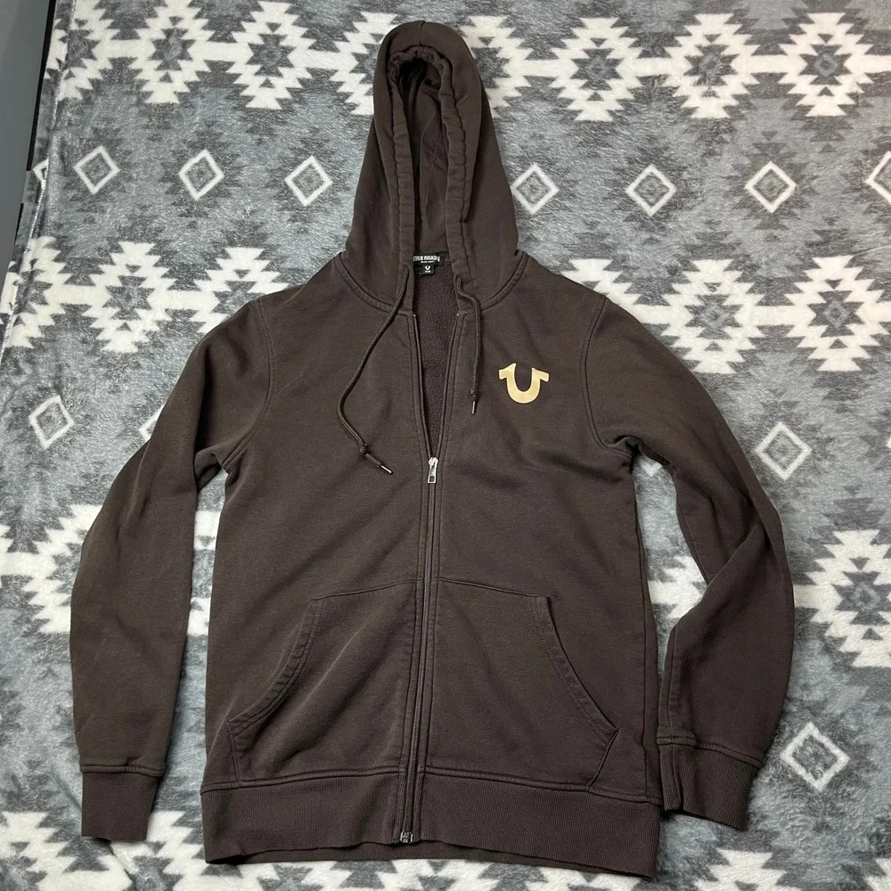 True Religion Mens Buddha Silicone Seal Zip Hoodie Brown 700887R Medium